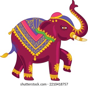 Indian Elephant Vector Illustration, Purple Color Elephant Icon, Elephant with high up Nose, Elephant Golden cloth, Purple colour Hathi, Indian Hathi vecto svg