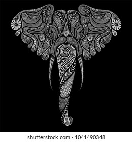 Indian elephant. Vector vintage animal from patterns