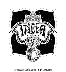 Indian elephant with the word India.
Vector illustration. Indian elephant in the loop style.