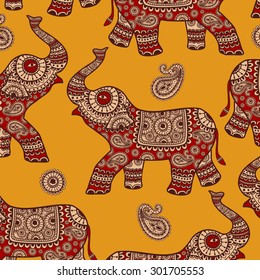Indian elephants. Background pattern. Vector illustration