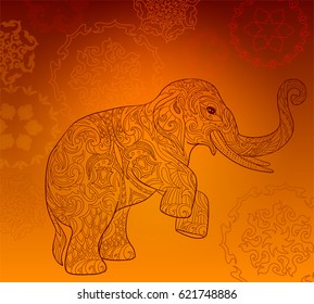 Indian elephants. India background with traditional circle ornament.