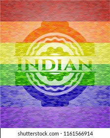 Indian emblem on mosaic background with the colors of the LGBT flag