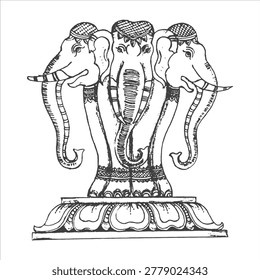 Indian emblem of three elephants with decorative base elephant traditional illustration heritage