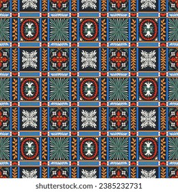 Indian embroidery with flowers and leaves. Italian majolica tile. Ceramic dishes, folk print. Mexican Talavera. Portuguese azulejo, spanish patchwork. Damask floral background. Hand drawn, not AI
