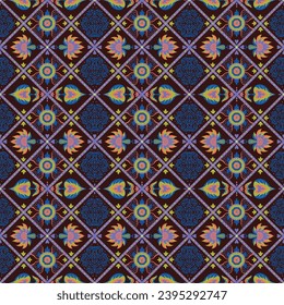 Indian embroidery with flowers and leaves. Italian majolica tile. Ceramic dishes, folk print. Mexican Talavera. Portuguese azulejo, spanish patchwork. Damask floral background. Hand drawn, not AI