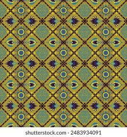 Indian embroidery with flowers and leaves. Italian majolica tile. Ceramic dishes, folk print. Mexican Talavera. Portuguese azulejo, spanish patchwork. Damask floral background. Hand drawn, not AI