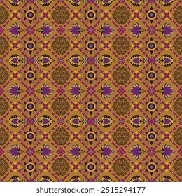 Bordado indiano com flores e folhas. Ladrilho de majolica italiano. Pratos de cerâmica, estampagem popular. Talavera mexicana. azulejo português, patchwork espanhol. Fundo floral de Damasco. Desenhado à mão, não com IA