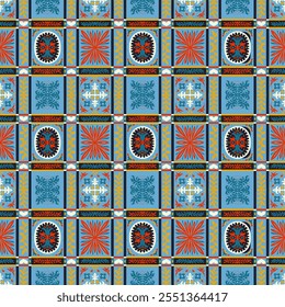Indian embroidery with flowers and leaves. Italian majolica tile. Ceramic dishes, folk print. Mexican Talavera. Portuguese azulejo, spanish patchwork. Damask floral background. Hand drawn, not AI