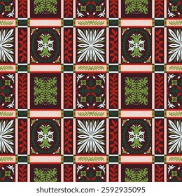 Indian embroidery with flowers and leaves. Italian majolica tile. Ceramic dishes, folk print. Mexican Talavera. Portuguese azulejo, spanish patchwork. Damask floral background. Hand drawn, not AI