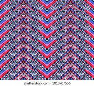 Indian embroidery. Geometric folklore ornament. Tribal ethnic vector texture. Seamless striped  pattern in Aztec style.  Scandinavian, Slavic, Mexican, folk pattern. 