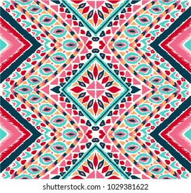Indian embroidery. Geometric folklore ornament. Tribal ethnic vector texture. Seamless striped  pattern in Aztec style.  Scandinavian, Slavic, Mexican, folk pattern. 