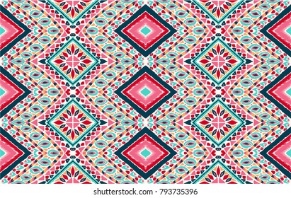 Indian embroidery. Geometric folklore ornament. Tribal ethnic vector texture. Seamless striped  pattern in Aztec style.  Scandinavian, Slavic, Mexican, folk pattern. 