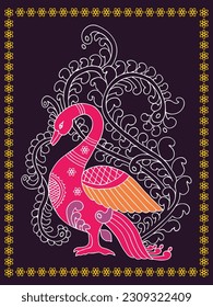 indian Embroidery peacocks, Fashionable template for design of clothes. tropical birds seamless pattern. Tails of peacocks art indian style