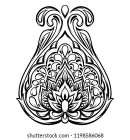 Indian ethnic decorative element. Ethnic folk ornament. Hand drawn lotus flower.