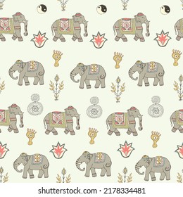 Indian ethnic elephants seamless vector pattern.