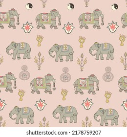 Indian ethnic elephants seamless vector pattern