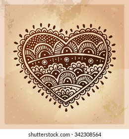 Indian ethnic henna tattoo pattern. Orient traditional background design, real henna effect. Template for mehndi ornament. Hand drawn doodle, vector illustration.