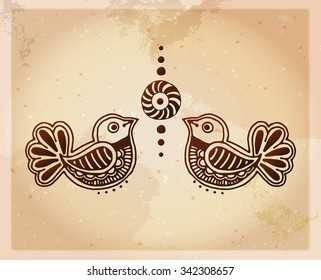 Indian ethnic henna tattoo pattern. Orient traditional background design, real henna effect. Template for mehndi ornament. Hand drawn doodle, vector illustration.
