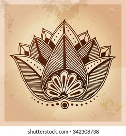 Indian ethnic henna tattoo pattern. Orient traditional background design, real henna effect. Template for mehndi ornament. Hand drawn doodle, vector illustration.