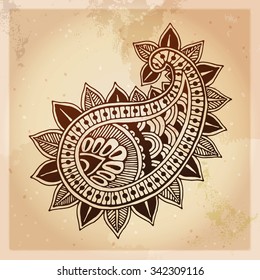 Indian ethnic henna tattoo pattern. Orient traditional background design, real henna effect. Template for mehndi ornament. Hand drawn doodle, vector illustration.