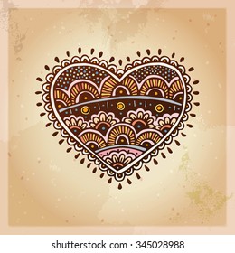 Indian ethnic henna tattoo pattern. Orient traditional background design, real henna effect. Template for mehndi ornament. Hand drawn doodle, vector illustration.