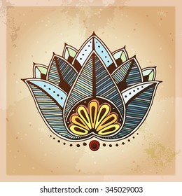 Indian ethnic henna tattoo pattern. Orient traditional background design, real henna effect. Template for mehndi ornament. Hand drawn doodle, vector illustration.