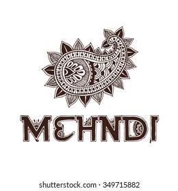 Indian ethnic henna tattoo pattern. Orient traditional background design, real henna effect. Template for mehndi ornament. Hand drawn doodle, vector illustration.