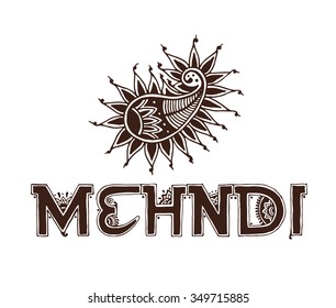 Indian ethnic henna tattoo pattern. Orient traditional background design, real henna effect. Template for mehndi ornament. Hand drawn doodle, vector illustration.