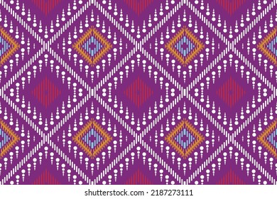 Indian ethnic Ikat seamless pattern design. Ikat fabric Aztec tribal background. Folk embroidery, Indian, Scandinavian, Gypsy, Mexican, African rug, wallpaper.