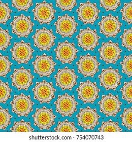 Indian ethnic mandala seamless pattern. Orient traditional background design. Hand drawn doodle mehndi ornament, vector illustration.