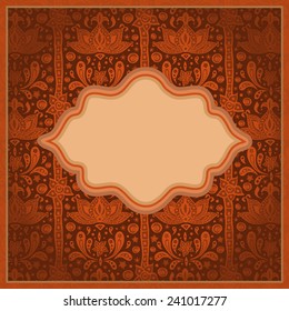 Indian ethnic oriental bright background with frame and empty space for text. Card or invitation. Vector