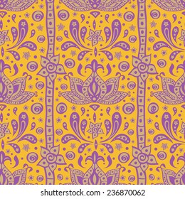 Indian ethnic oriental seamless pattern on yellow background in vector 