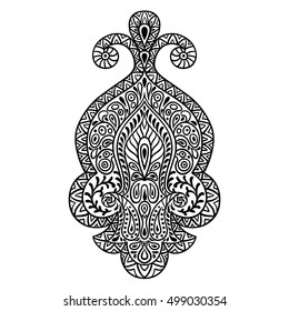Indian ethnic ornament. Hand drawn henna tattoo decorative element.