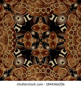 Indian ethnic Paisley seamless pattern. Luxury ornamental floral background. Tribal repeat decorative backdrop. Ornate modern beautiful greek ornament. Vintage flowers, leaves, chains, lines, shapes.