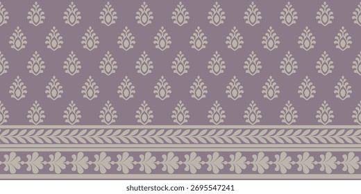 Indian ethnic pattern with elegant floral motifs and decorative border soft beige muted purple background creates beautiful traditional design