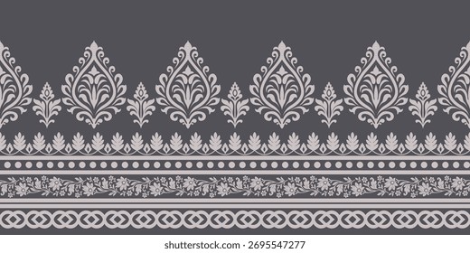 Indian ethnic pattern with elegant floral and leaf motifs in seamless decorative border design creating beautiful traditional style