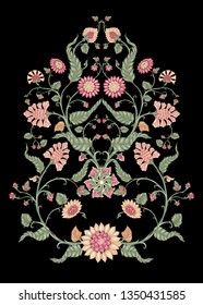 Indian ethnic pattern with stylized florwers. Colored vector illustration.  Isolated on white background. Good for the cover of a notebook, tablet, phone