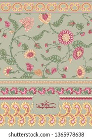Indian ethnic pattern with stylized florwers. Colored vector illustration.  Isolated on white background. Good for the cover of a notebook, tablet, phone