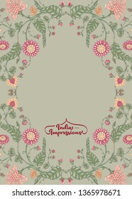 Indian ethnic pattern with stylized florwers. Colored vector illustration.  Isolated on white background. Good for the cover of a notebook, tablet, phone