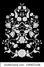 Indisches ethnisches Muster mit stylisierten Blumen.
Vektorgrafik in schwarz-weißer Grafik. 

