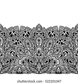 Indian ethnic seamless border with hand drawn ornament.