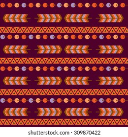 indian ethnic seamless geometric pattern with feathers and beads