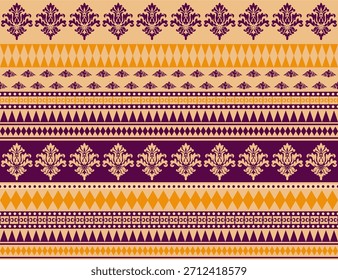 Patrón inconsútil étnico indio, borde de Damasco, diseño geométrico ornamental del Vector textil