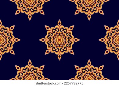 Indian ethnic seamless pattern design. Aztec fabric carpet mandala ornament native boho African American chevron textile wallpaper. Rococo geometric floral vector illustrations embroidery Tribal ikat.