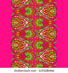 Indian ethnic seamless pattern. Ethnic folk ornament. Hand drawn lotus flower and paisley.