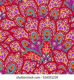 Indian ethnic seamless pattern with hand drawn ornament.