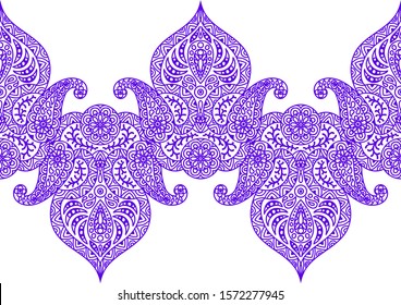 Indian ethnic seamless pattern. Indonesian batik. Ethnic floral folk ornament with lotus flower and paisley. Henna mandala tattoo style.