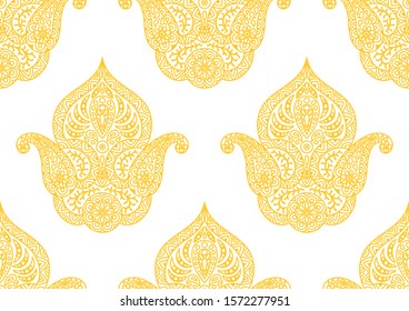 Indian ethnic seamless pattern. Indonesian batik. Ethnic floral folk ornament with lotus flower and paisley. Henna mandala tattoo style.
