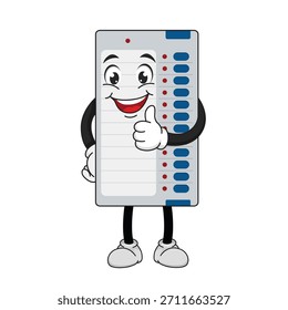 Indian EVM Electronic Voting Machine cartoon character showing thumbs up gesture. Vector illustration for Indian elections and democracy concepts.