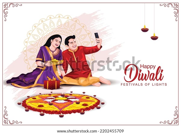 Indian Family Celebrate Diwali Festival Background Stock Vector ...